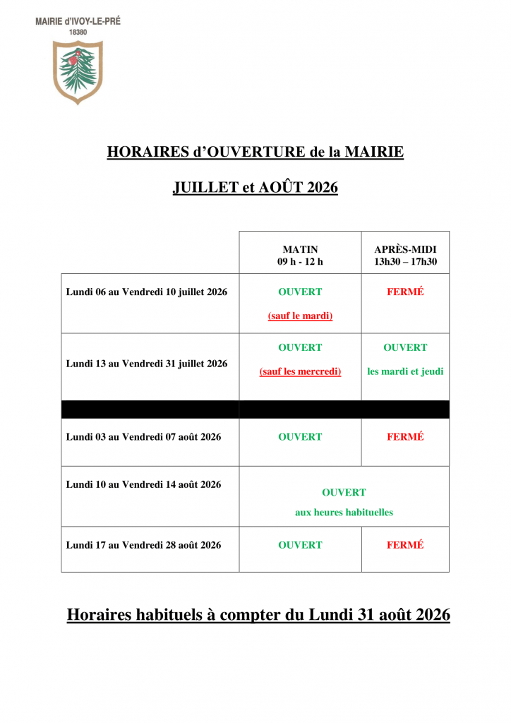 Horaire d&rsquo;été de la Mairie